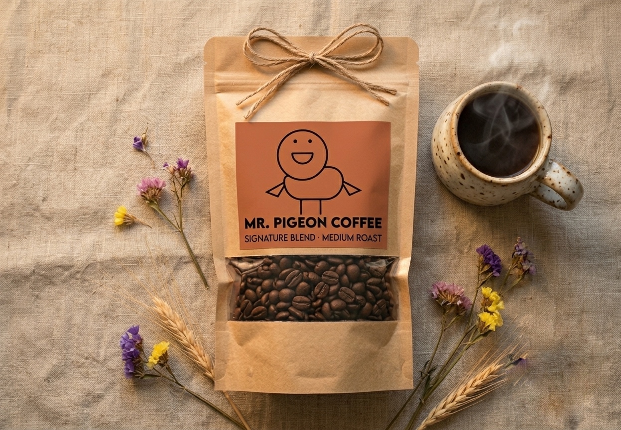 Mr. Pigeon Coffee Signature Blend — medium roast, copper label